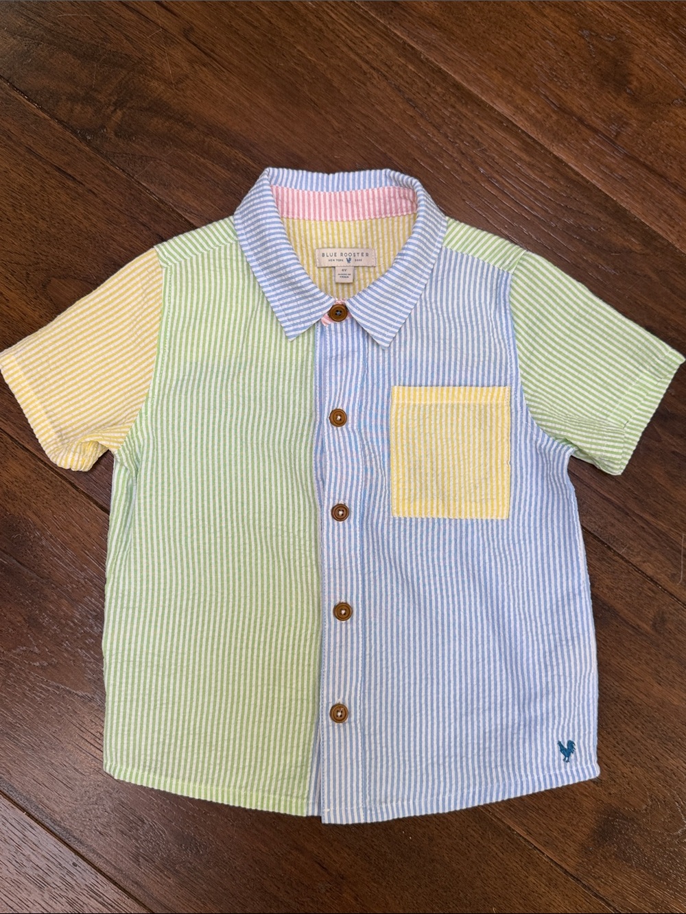Blue Rooster- Boys Jack Striped Color Block Seersucker Button-Up Shirt- Size: 4Y